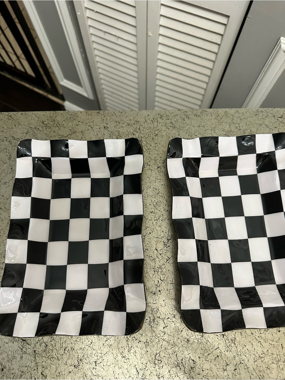 Black and White Checkered Serving Trays - Set of 2 great for Halloween